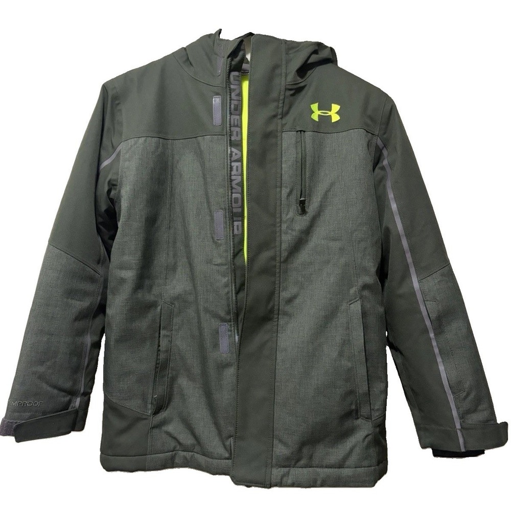 Under Armour ColdGear Boys Youth M StormProof Insulated Hooded Jacket Gray